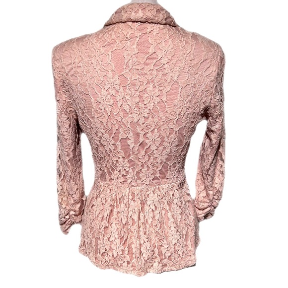 Pink Lace One button blazer lined shirted sleeves gathered waist Size small - Picture 2 of 10
